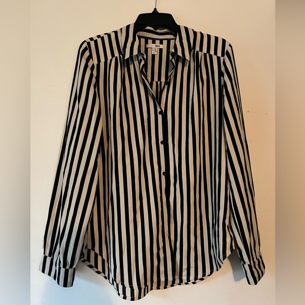 Black and off-white striped blouse